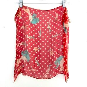 Vintage 50’s Barbie polka dot red cream & blue novelty scarf RARE!